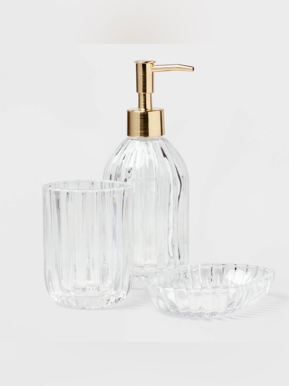 3 piece Glass Bathroom Set with Gold Pump 072